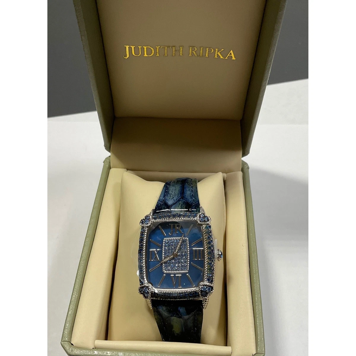 Rare Limited Judith Ripka Blue Watch Eye Diamonds Japan Movement Cow Hide Judith Ripka Stainless Steel Watch with Black Mother of Pear  main image 3