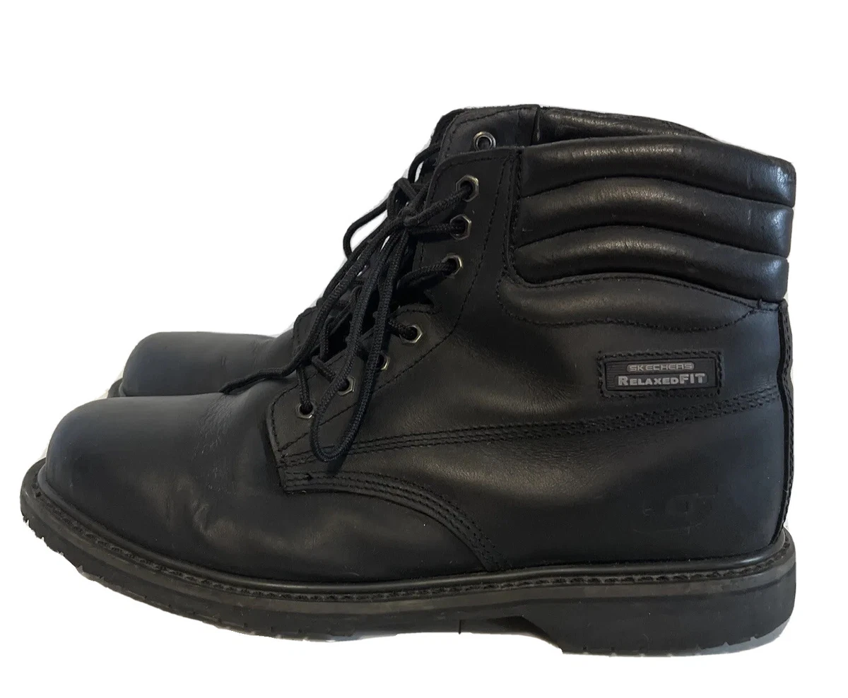 Sketchers Relaxed Step Men\'s Black Faux Leather Lace Up Boots Size 13 S Sport By Skechers Mens Elton Steel Toe Leather Work Boots  main image 2