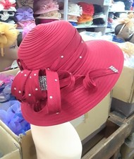 Crystal Ribbon Kentucky Derby Wedding Hat Church Wide Brim Dressy Cocktail Party