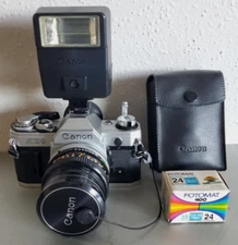 Canon AE-1 35mm SLR Film Camera WITH 50mm 1:1.4 Lens+FOTOMAT 400 FILM+SPEEDLITE