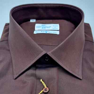 Camicia Marrone Classica in Popeline Cotone makò doppio ritorto