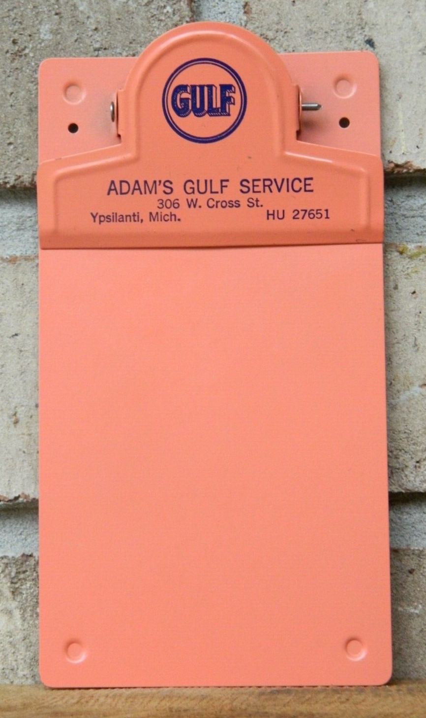 Vintage Adam's Gulf Service Gas Station Mini Clipboard, Ypsilanti