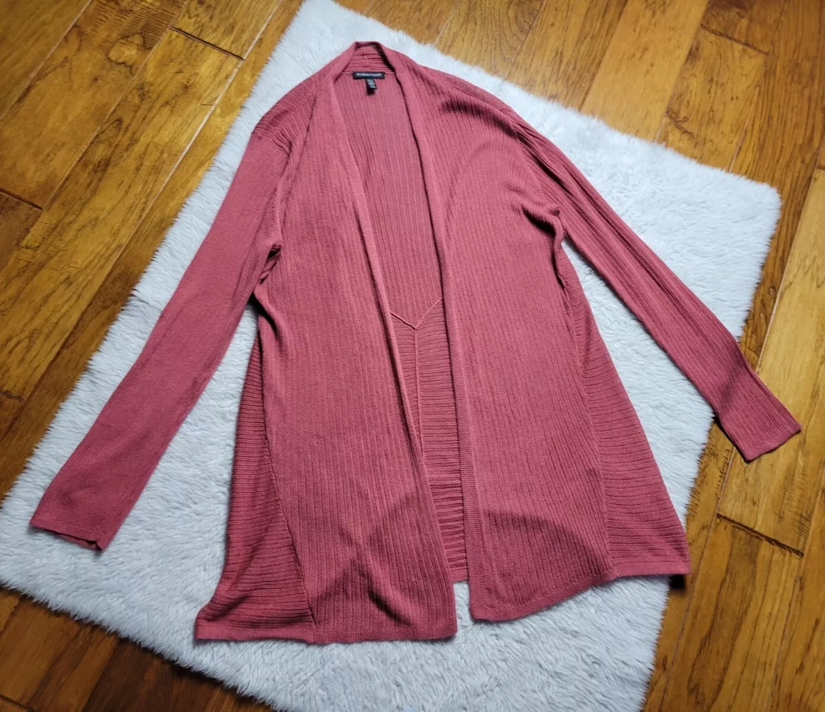 Eileen Fisher Cardigan Sweater Silk Organic Cotton Muted Red