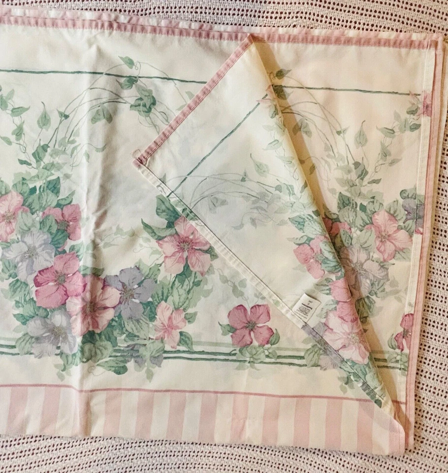 Sábana plana completa vintage Sanderson Ville De Lyon rayas florales rosa Foto 4 de 4