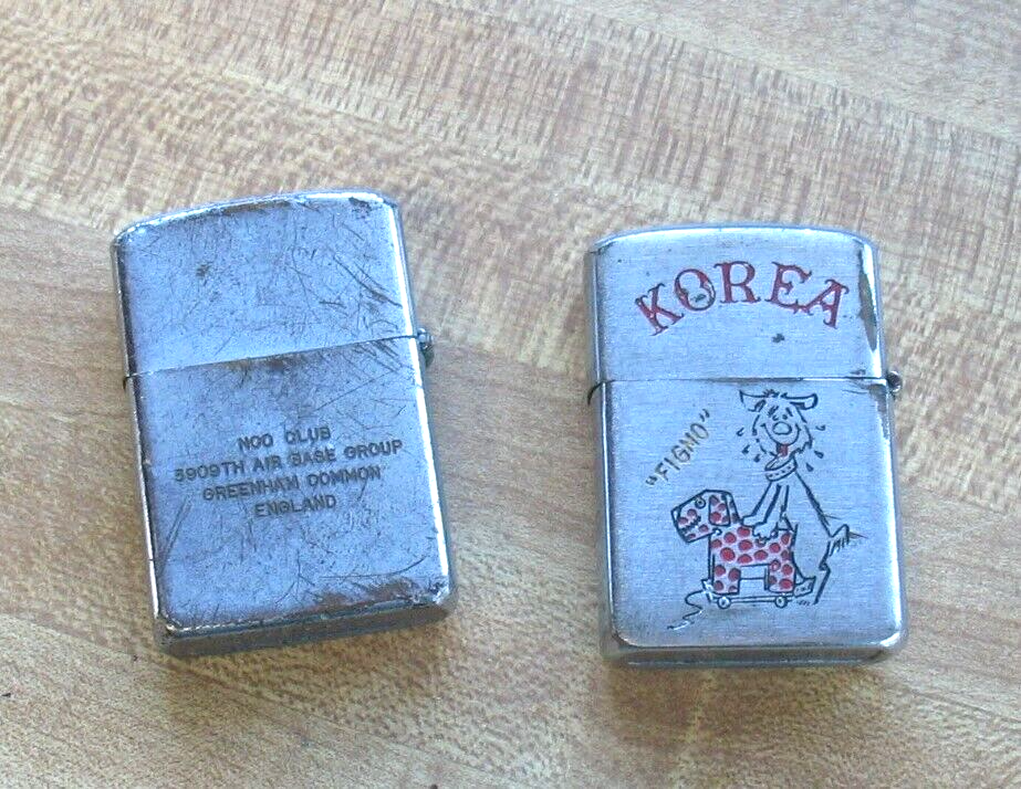 Vintage Lot Military Cigarette Lighters KOREA NCO Club England Both