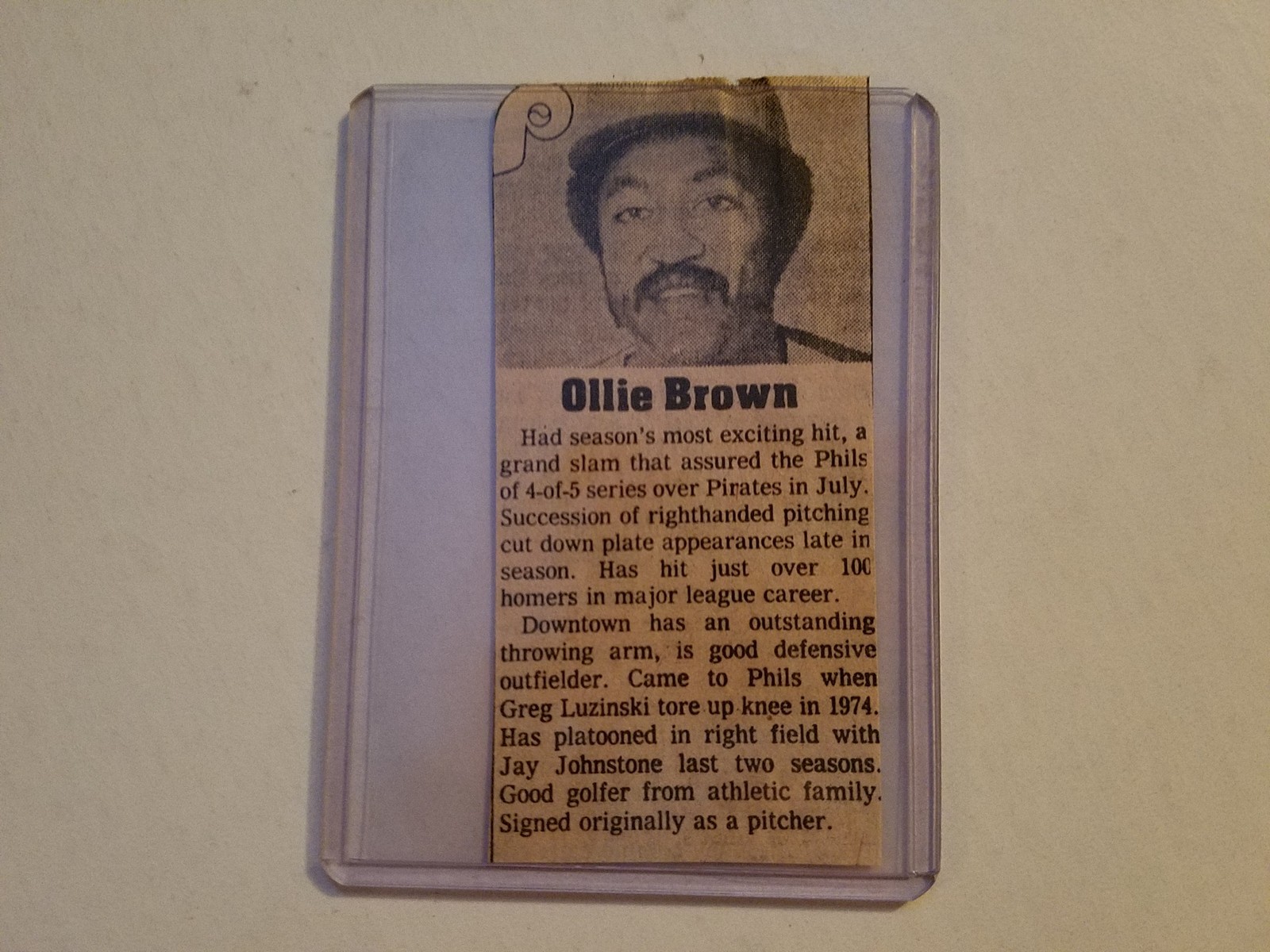 1976 Ollie Brown NL Playoffs Scrapbook Card Evening Bulletin RARE Vintage