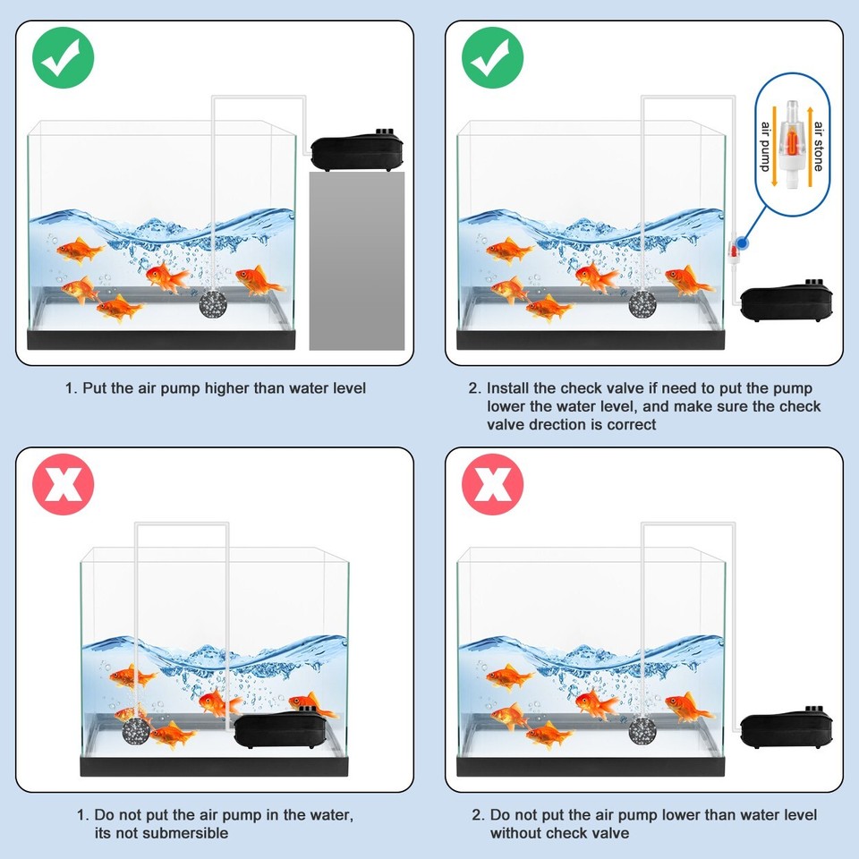 JEREPET 320GPH Aquarium Air Pump 8W Adjustable Quiet Oxygen pump with 4