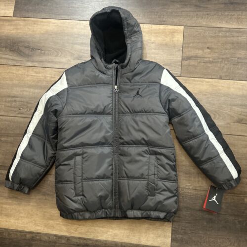 Air Jordan Jumpman Boys Puffer Jacket Dark Gray Full Zip Fleece Coat Med. 10-12