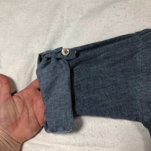 For Her Paris Womens Linen Blend Top Sz 2X Blue Button-Up Roll Tab Sleeve Italy - Picture 6 of 13