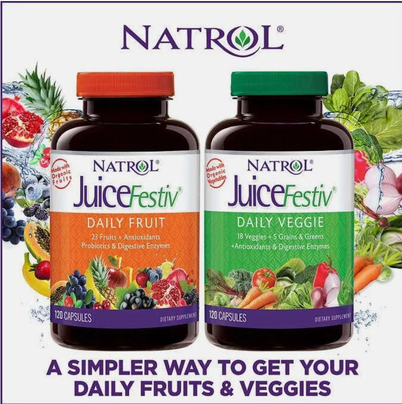 Natrol JuiceFestiv Daily Fruit & Veggie, 240 Capsules Exp 05/31/2025