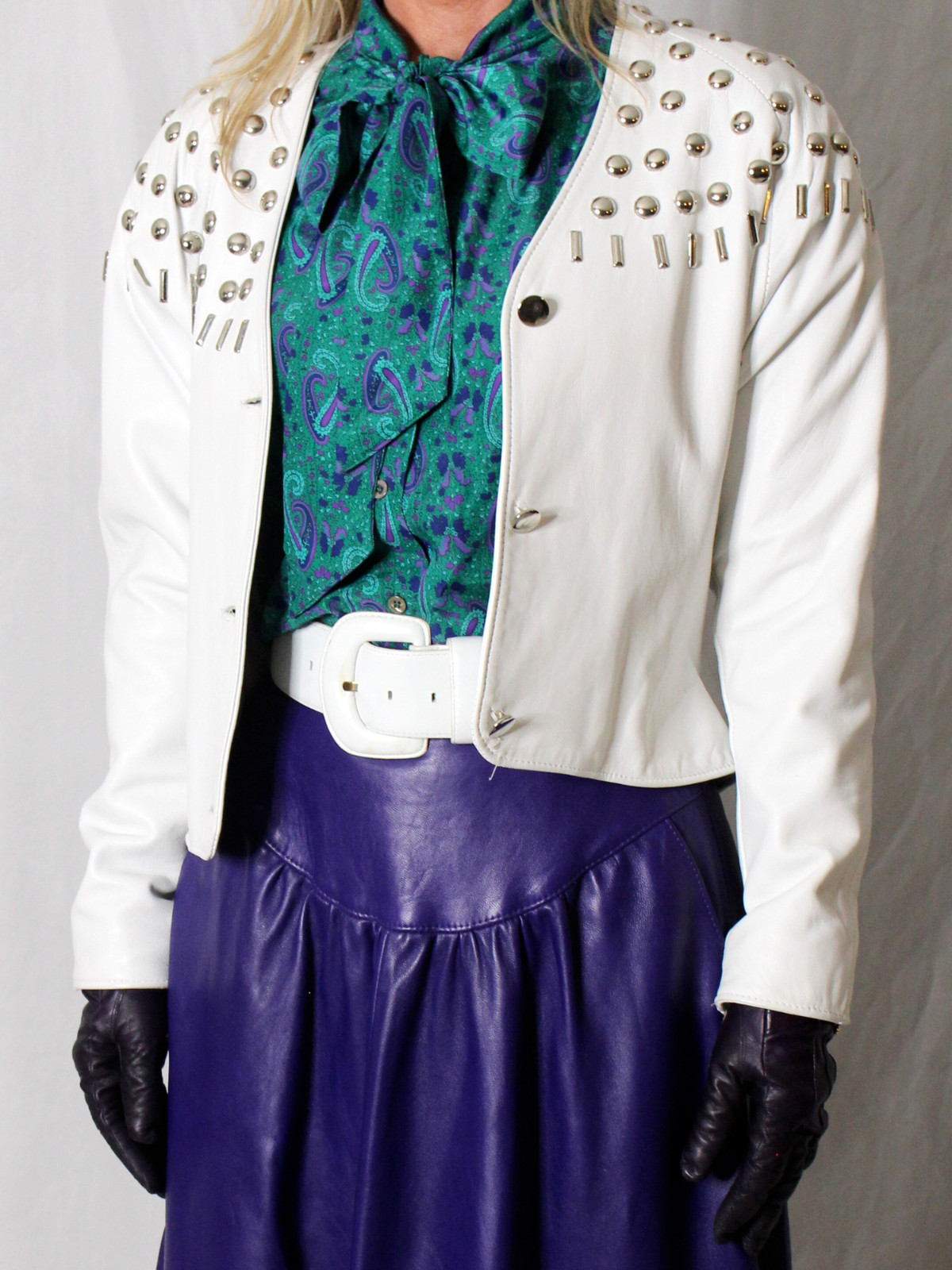 Womens Leather Crop Jacket White S SOFT Lambskin Vintage 80s 90s Firenze Rare image 4