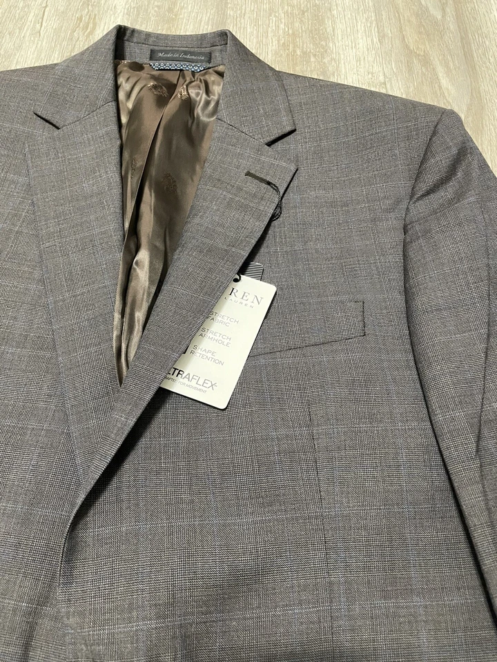 Lauren Ralph Lauren Lancaster Classit Fit UltraFlex Traje Chaqueta Marrón Cuadros 40R Foto 4 de 4