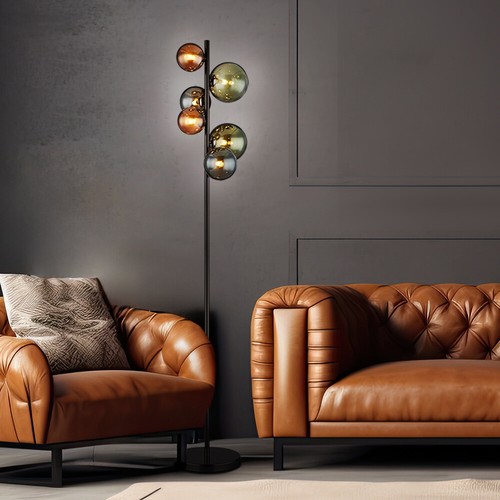 Piantana Lampadario Camera Letto 6 Fiamma LED Sfera di Vetro Lampada Lato - Foto 6 di 11