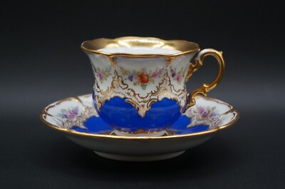 Vintage Meissen B-Form Tea Cup & Saucer German Crafted Blue/Gold w