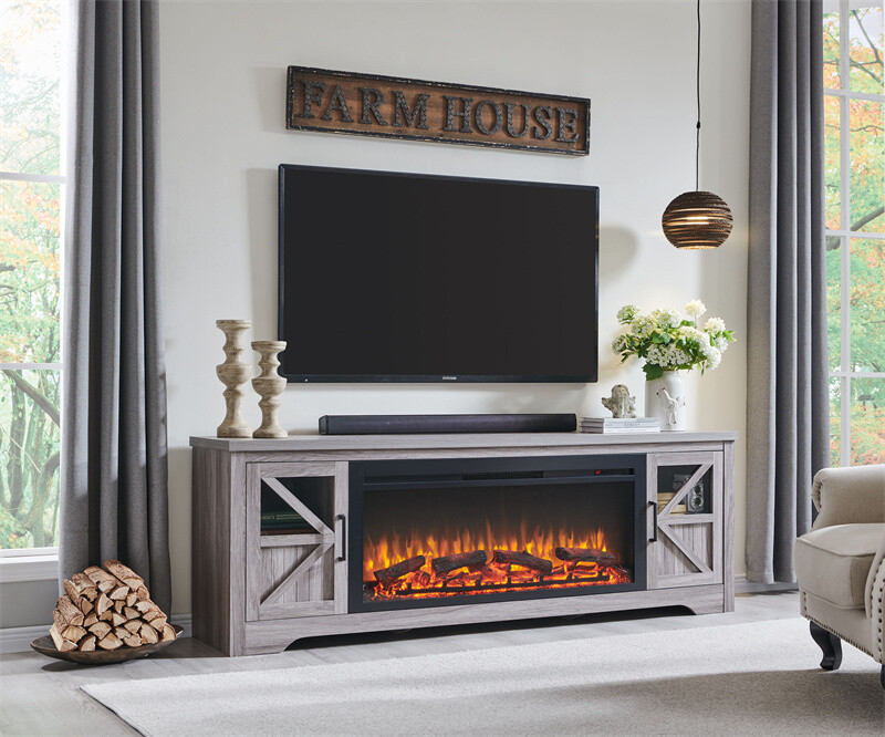 75" Fireplace TV Stand w/44" 1400W Electric Fireplace for TVs up to 80 Inch