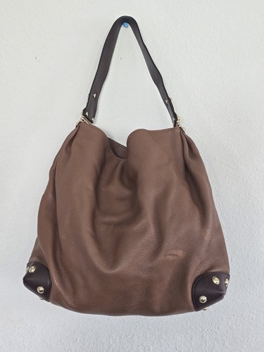 Michael Kors Pebbled Leather Hobo Handbag Womens Walnut Brown Gold Large - Picture 7 of 18