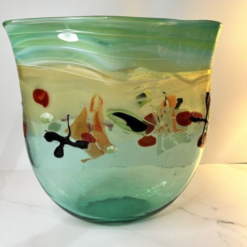 Vintage Art Glass Green With Embellishments Detail Floor Retro Beautiful Heavy - Picture 5 of 16