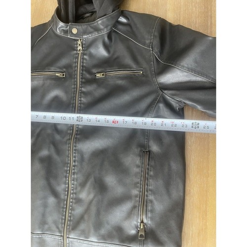 Giacca Guess Ecopelle Uomo Grande Nera Moto Cappuccio Staccabile Nuova - Foto 10 di 12