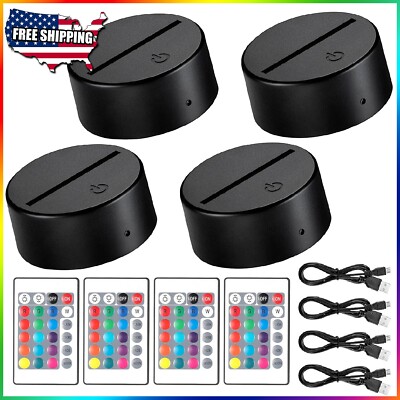 4 Pcs 3D Night LED Lamp Base 16 Colors LED Lights Display Base w/ Remote Control