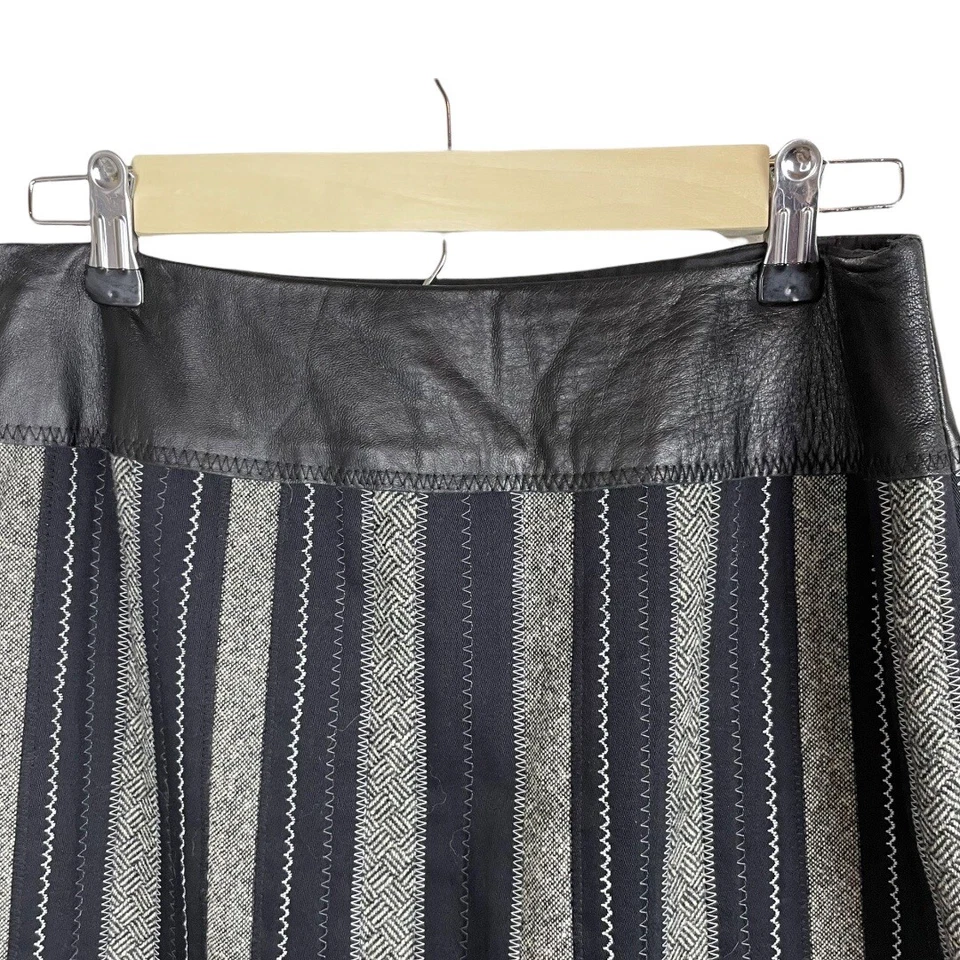 Falda a rayas lápiz de tweed de cuero blanco negro talla 8 Garnet Hill para mujer Foto 4 de 4