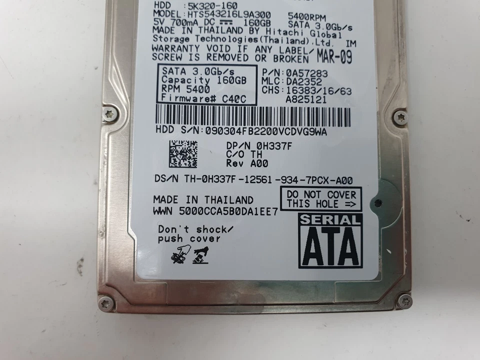 Hitachi HDD Hard Drive 160GB 2.5" SATA HTS545016B9A300 Dell Inspiron Mini 1018   - Image 4 of 4