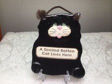 Cat Wall Plaque Smoky Mountain Potteries TN. Spoiled Cat Black  White