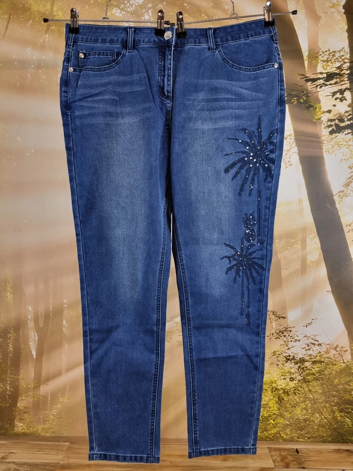 Alba Moda Jeans Hose Damen Größe 34 42 Strasssteine Bestickt blue denim - Bild 4 von 4