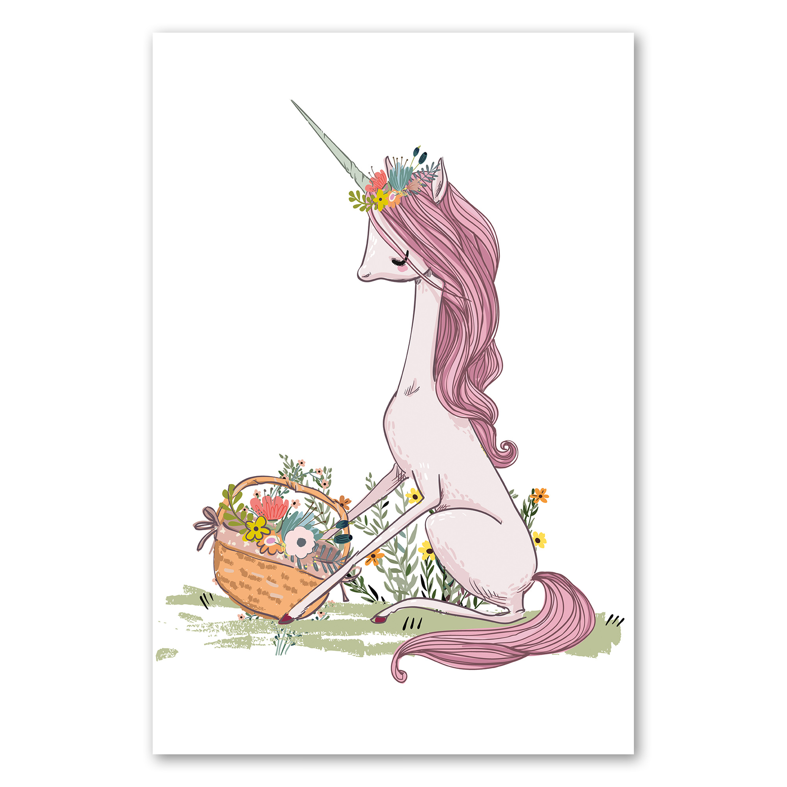 Postereck 3986 póster lienzo habitación infantil, unicornio animal fantasía flores dulces