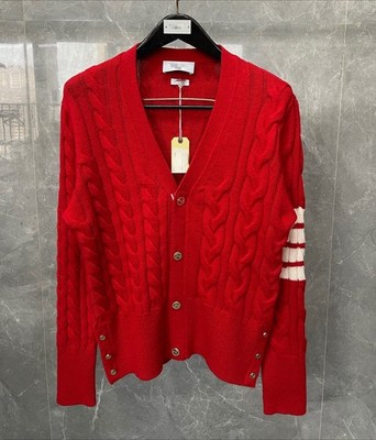 Women Thom Browne V-neck Knit Embellished Long Sleeve Cardigan Top