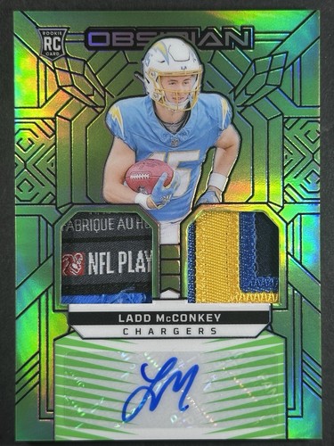 2024 Obsidian Ladd McConkey Rookie Materials Ink Auto RPA Green Flood /5 🔥🔥🔥 - Picture 1 of 3