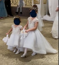 Girls' White Sequin Tulle hi-lo Flower Girl Formal Dress 5T