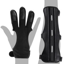 MARRTEUM 2 Pcs Archery Glove & Arm Guard Kit Leather PU Archery Bracer Three ...