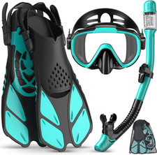Snorkeling Gear for Adults Men Women, 4 in 1 Snorkel Set with Diving Mask Fins