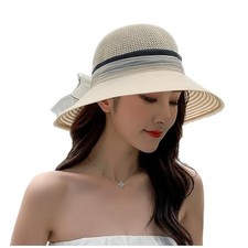 Derby Church Dress Hat for Women Bow Bucket Wedding Bowler Medium Hollow Beige