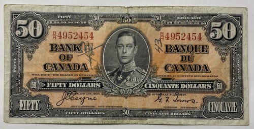1937 Bank Of Canada $50, Coyne/Towers.  BC-26c. ~VF Condition, Pen Marks. MB-451 - Afbeelding 1 van 6