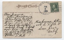 1910 Oleander CA 4-bar handstamp on postcard Fresno DPO [h.7267]