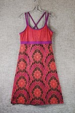 Prana Ambrosia Sun Dress Womens *M-L Purple Red Geo Floral Strappy Shelf Bra