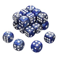 20Pcs 6 Sided Colored Standard Dice, Acrylic D6 Game Dice, Blue/Silver, White