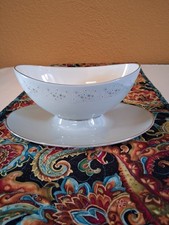 Lenox CHALET Aqua Blue Platinum Trim Gravy Boat Attached,Nice Condition!!