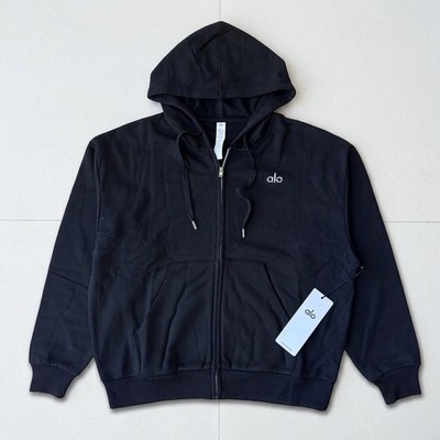 Alo Yoga Accolade Full Zip Hoodie Black Sweatshirt Size Small MSRP $148