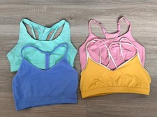 Bundle Lot 4 Sports Bras Bralette Large Green Yellow Peach Purple Gym Activewear