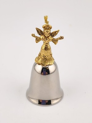 Vintage EP Brass Silvertone Bell Ornament With Golden Angel Atop Elegant 2.75''