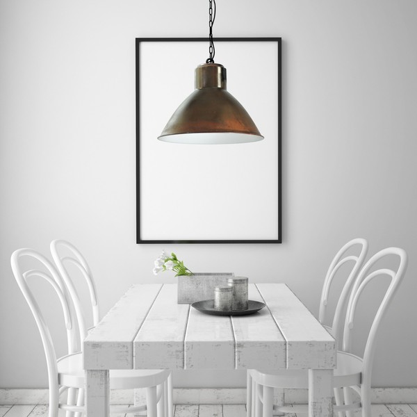 Premium HäNgelampe Braun Innenschirm Weiß Ø45Cm E27 Handarbeit Pendelleuchte-image