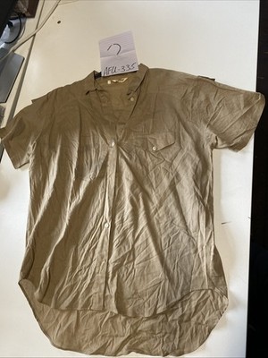 Vintage Rioloop khaki hellbraun Kurzarm Button-Down Hemd-Größe 9.    AFU-335