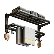 Towel Rack Foldable Bathroom Shelf Wall Mounted Towel Rack Black