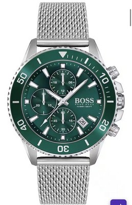 BOSS Chronograph ADMIRAL 1513905, Quarzuhr,, Edelstahlarmband silberfarben-grün