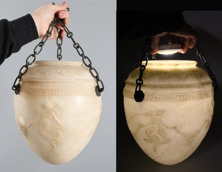 Antique Carved Alabaster Neoclassical Hanging Pendant Light Fixture or Planter