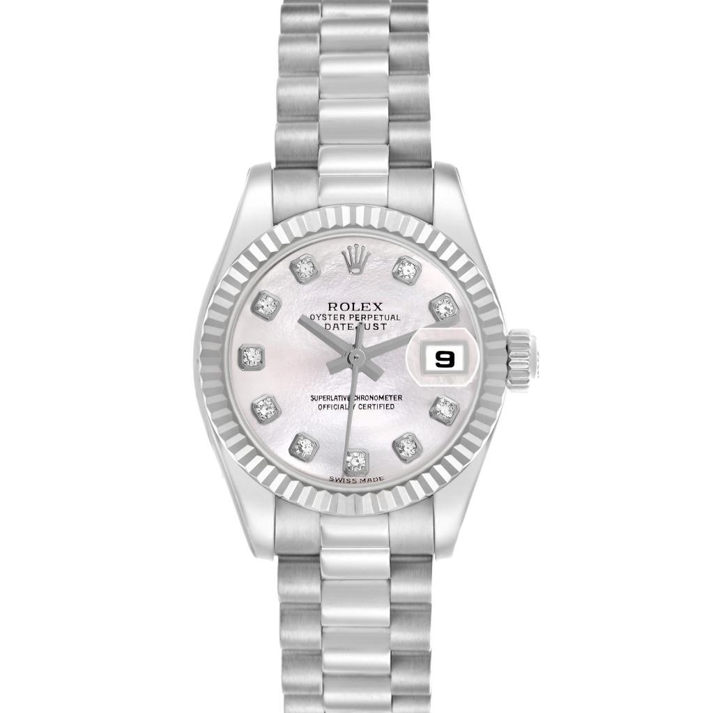 Rolex President Datejust Ladies Watch 18K White Gold MOP Diamond Dial 179179