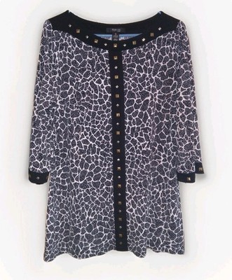 Style & Co Black & White Studded Blouse Top Sz PL Monochrome Office Career Chic