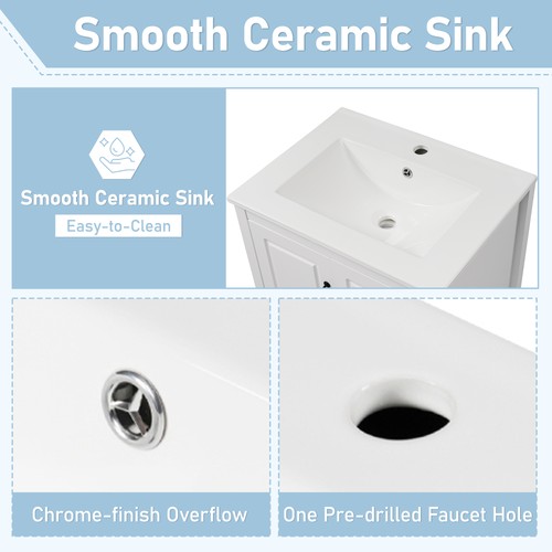 Bathroom Vanity w/Ceramic Sink Freestanding Storage Cabinet w/Soft-closing Door - Picture 46 of 48